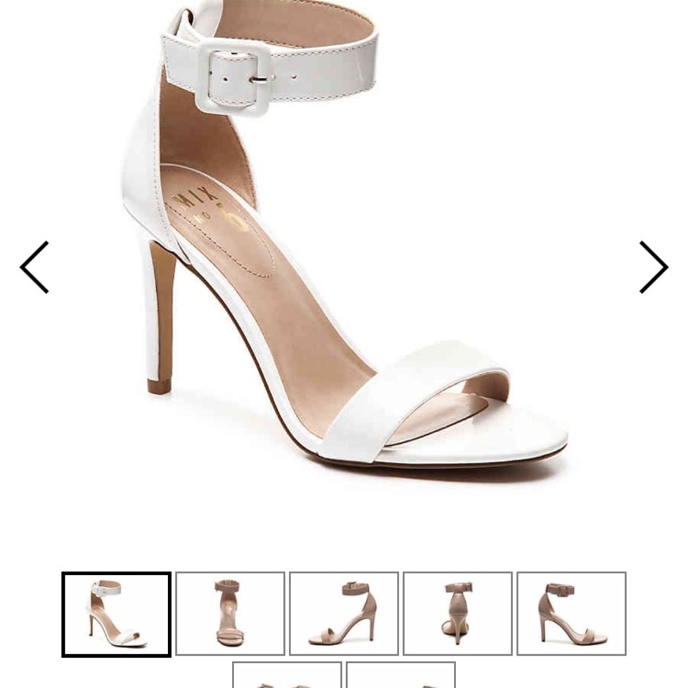 White ankle strap buckle heel with original box